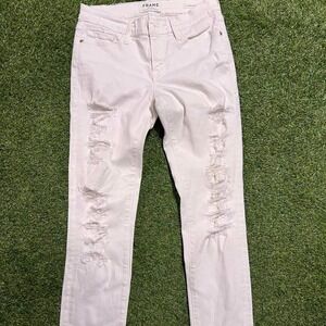 FRAME Denim White Distressed Jeans (Size 27)‎
